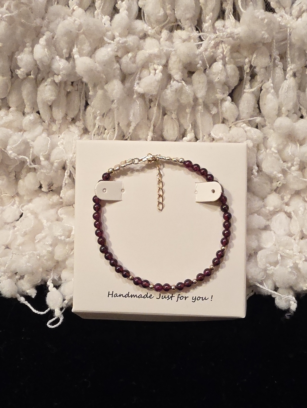 Anushruti Handmade Garnet Bead Bracelet with Sterling Silver Chain Accents